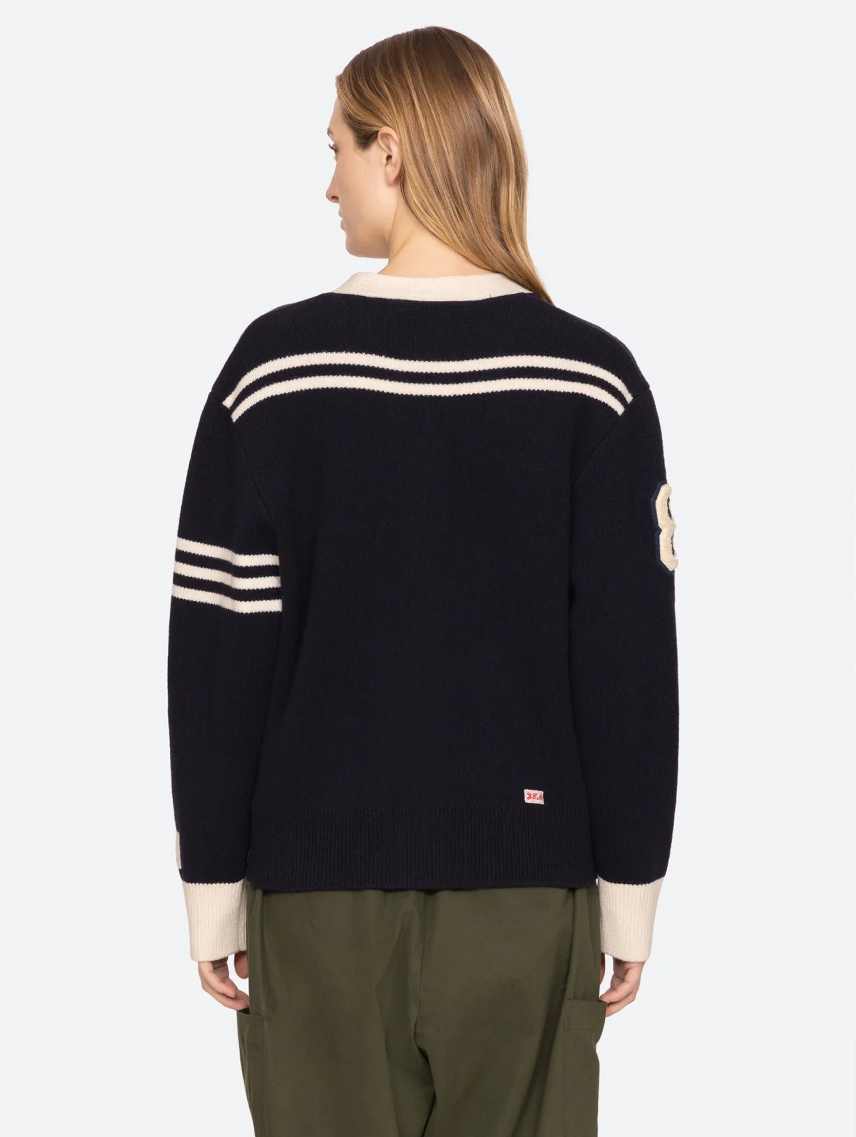 Arther Varsity Knit Cardigan in Navy