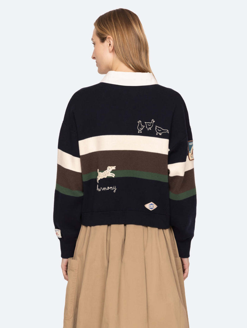 Arther Varsity Knit Rugby Shirt in Navy