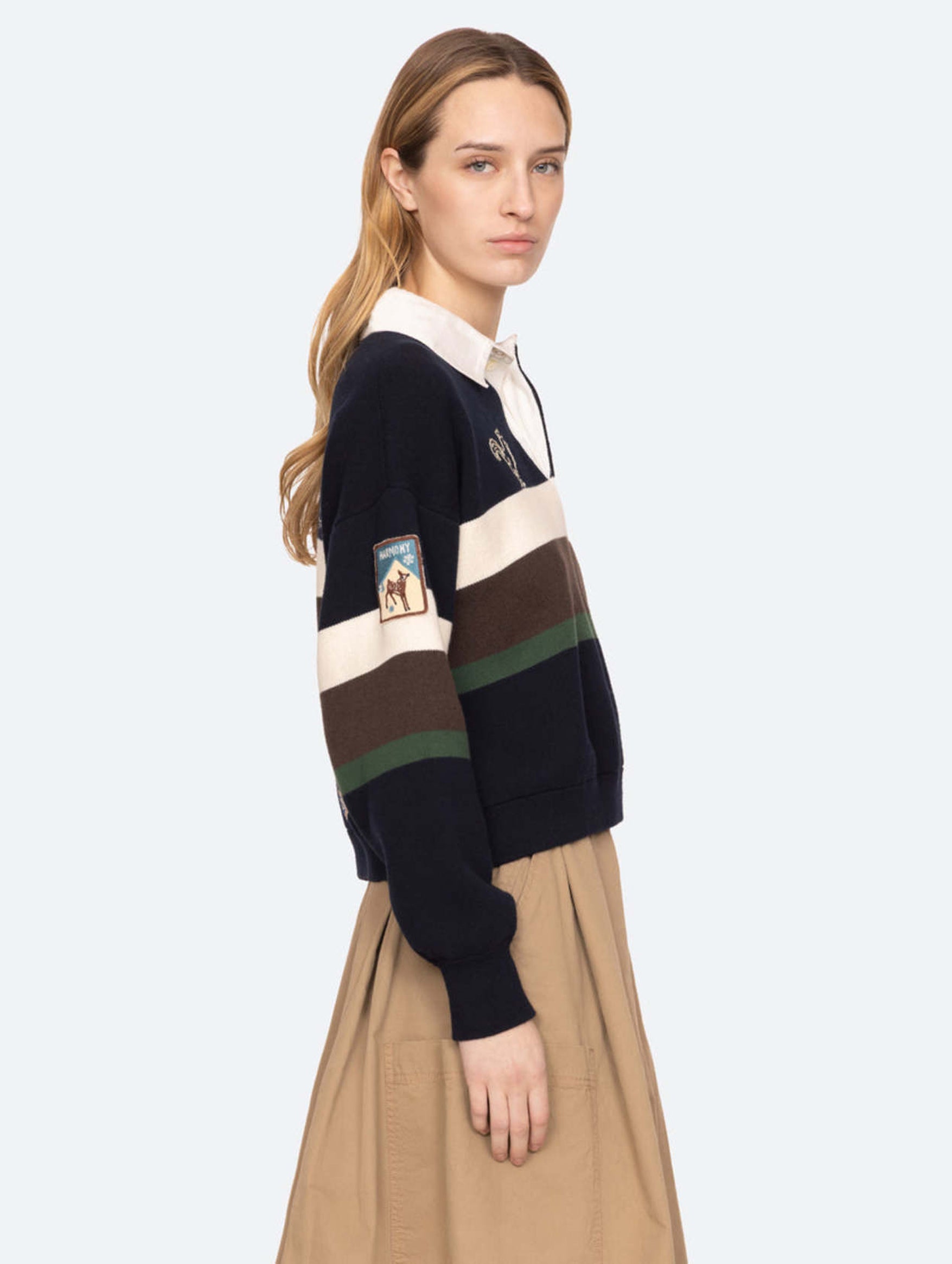 Arther Varsity Knit Rugby Shirt in Navy
