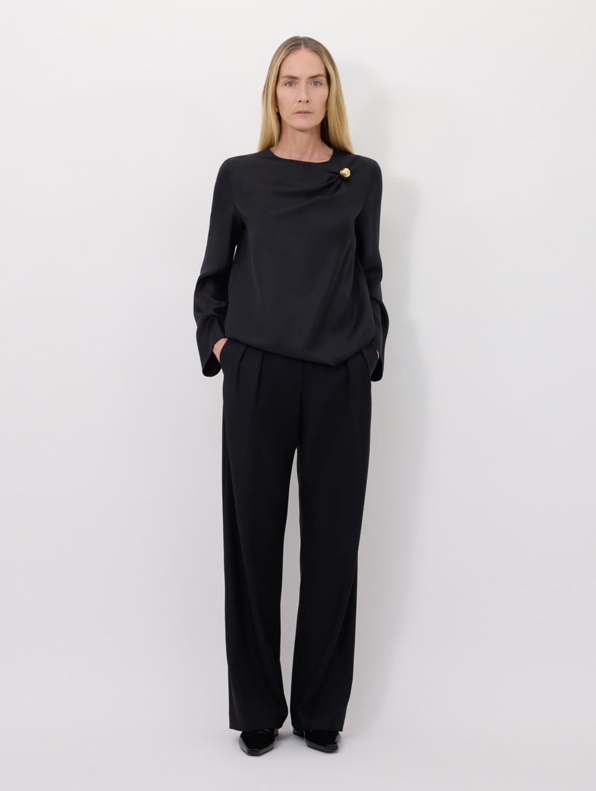 Azae Draped Blouse in Black