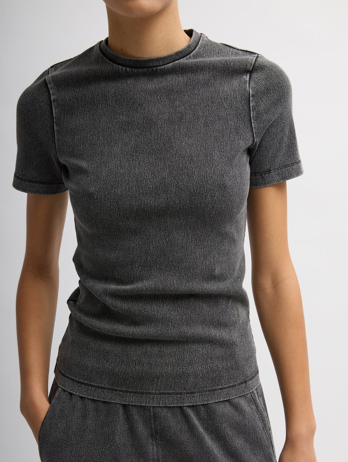Stretch Denim Baby Tee in Black