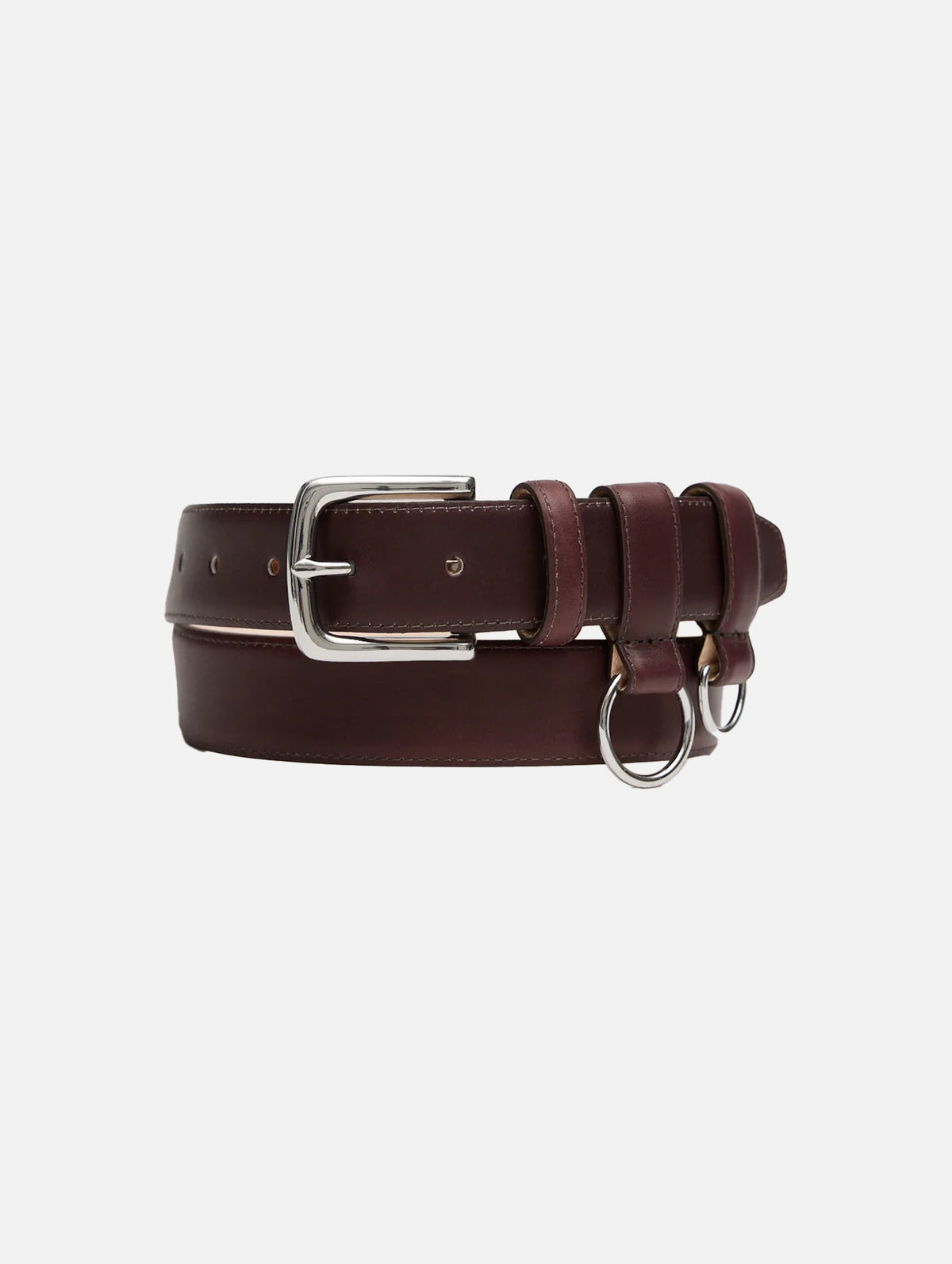 Classic Ring Hardware Leather Belt In Burgundy