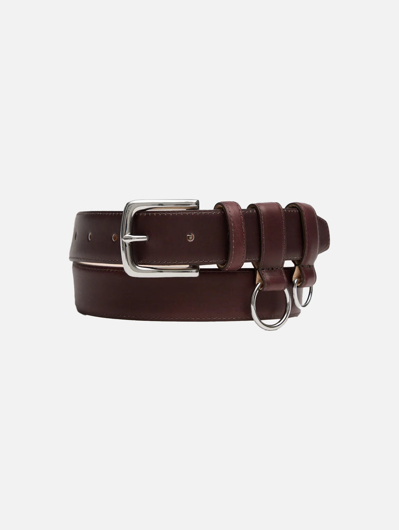 Classic Ring Hardware Leather Belt In Burgundy