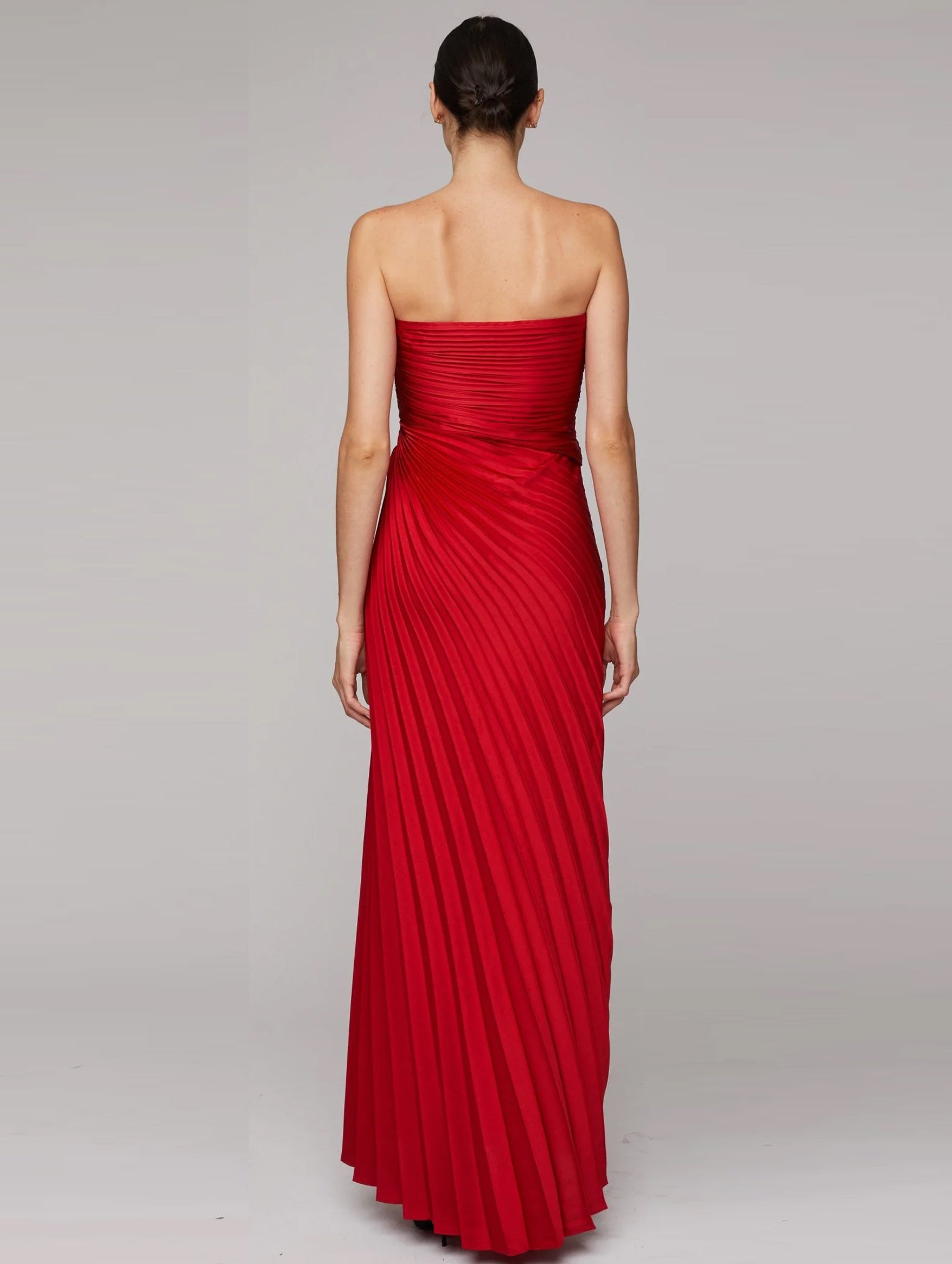 Bianca Strapless Pleated Maxi Dress in Really Red