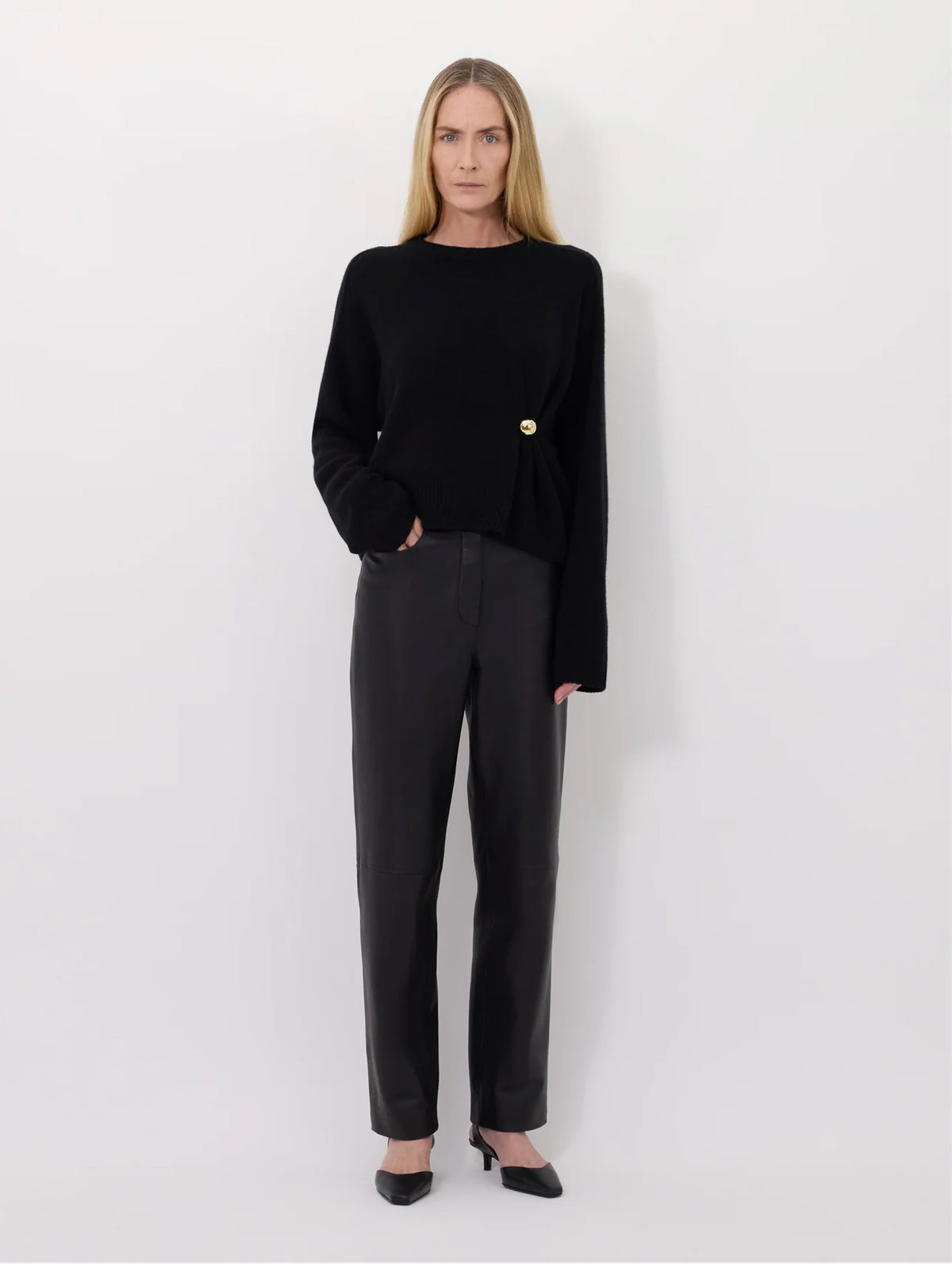 Bill Cashmere Draped Sweater in Black