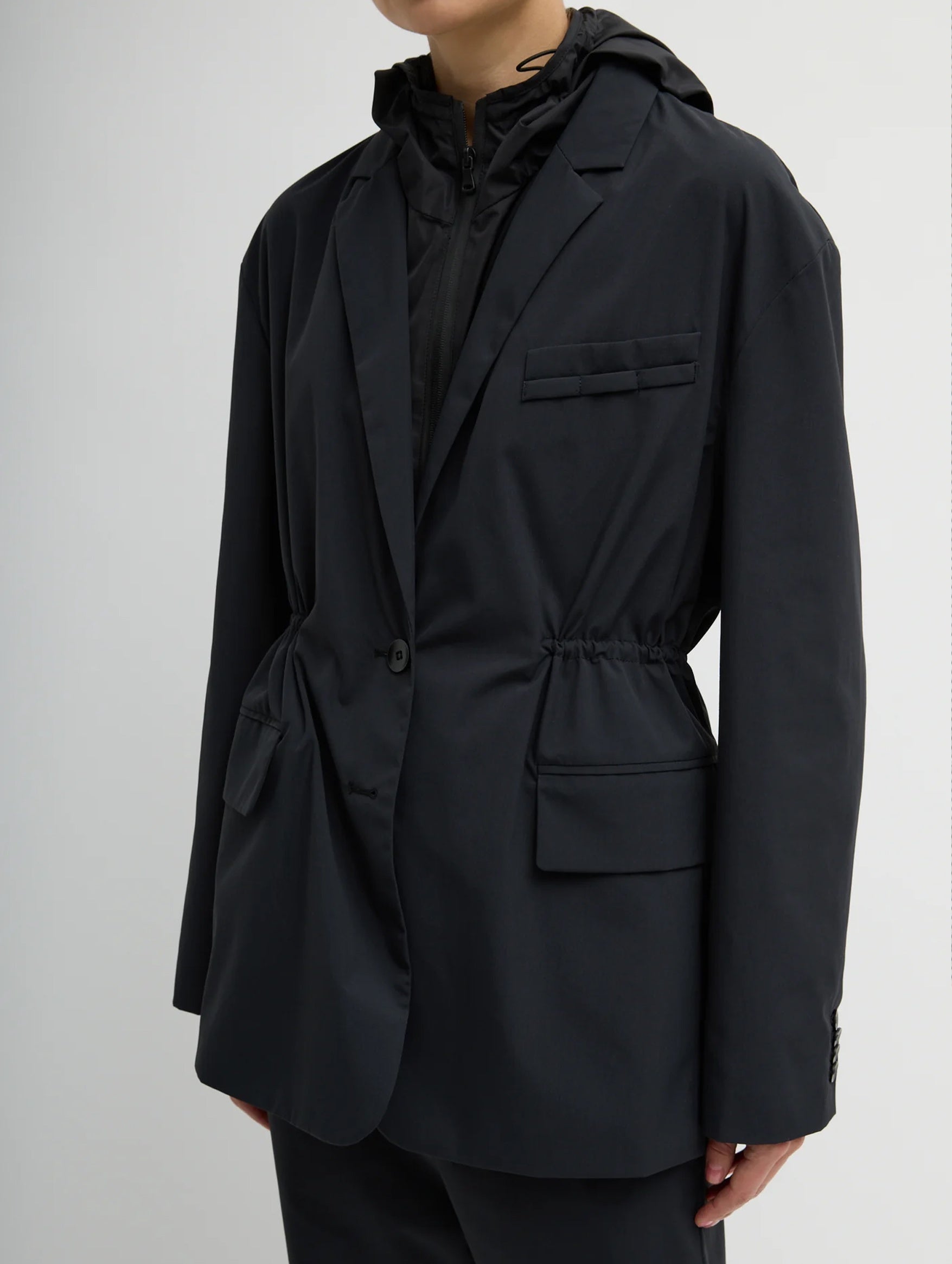 Tech Suiting Anorak Blazer With Zip Off Vest in Black