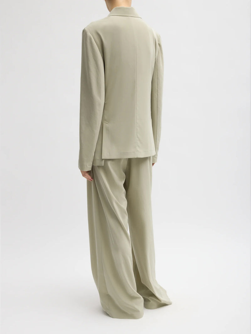 Relaxed Suiting Asymmetrical Wrap Blazer in Moss Grey