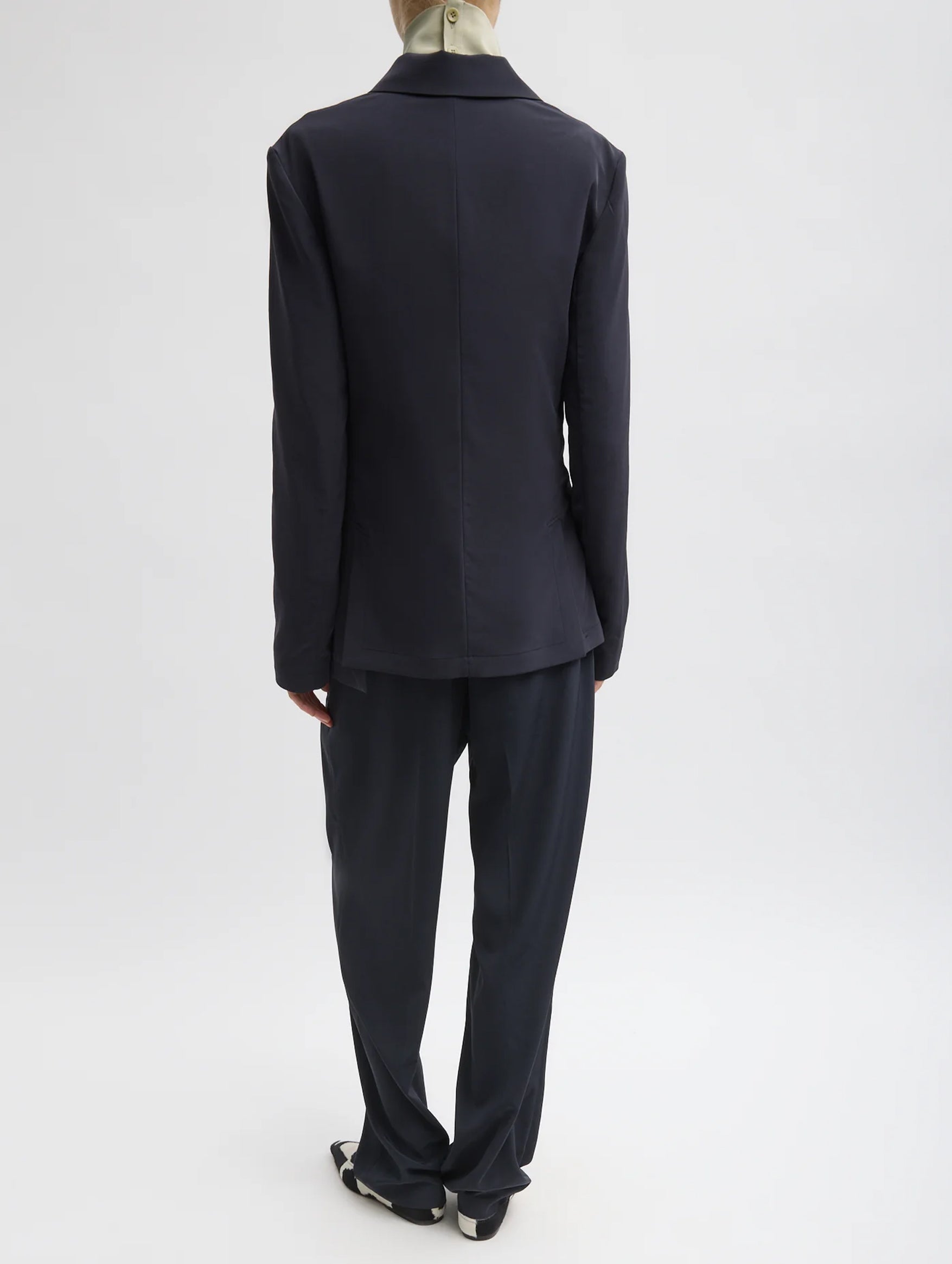 Relaxed Suiting Asymmetrical Wrap Blazer in Navy