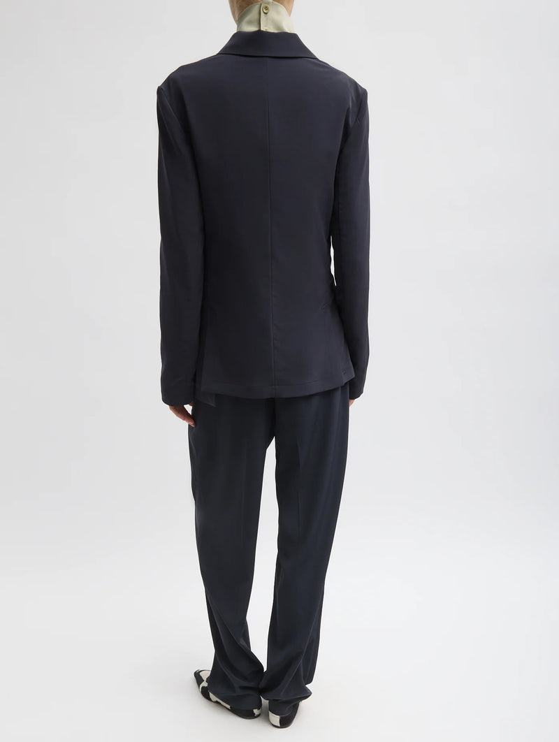 Relaxed Suiting Asymmetrical Wrap Blazer in Navy