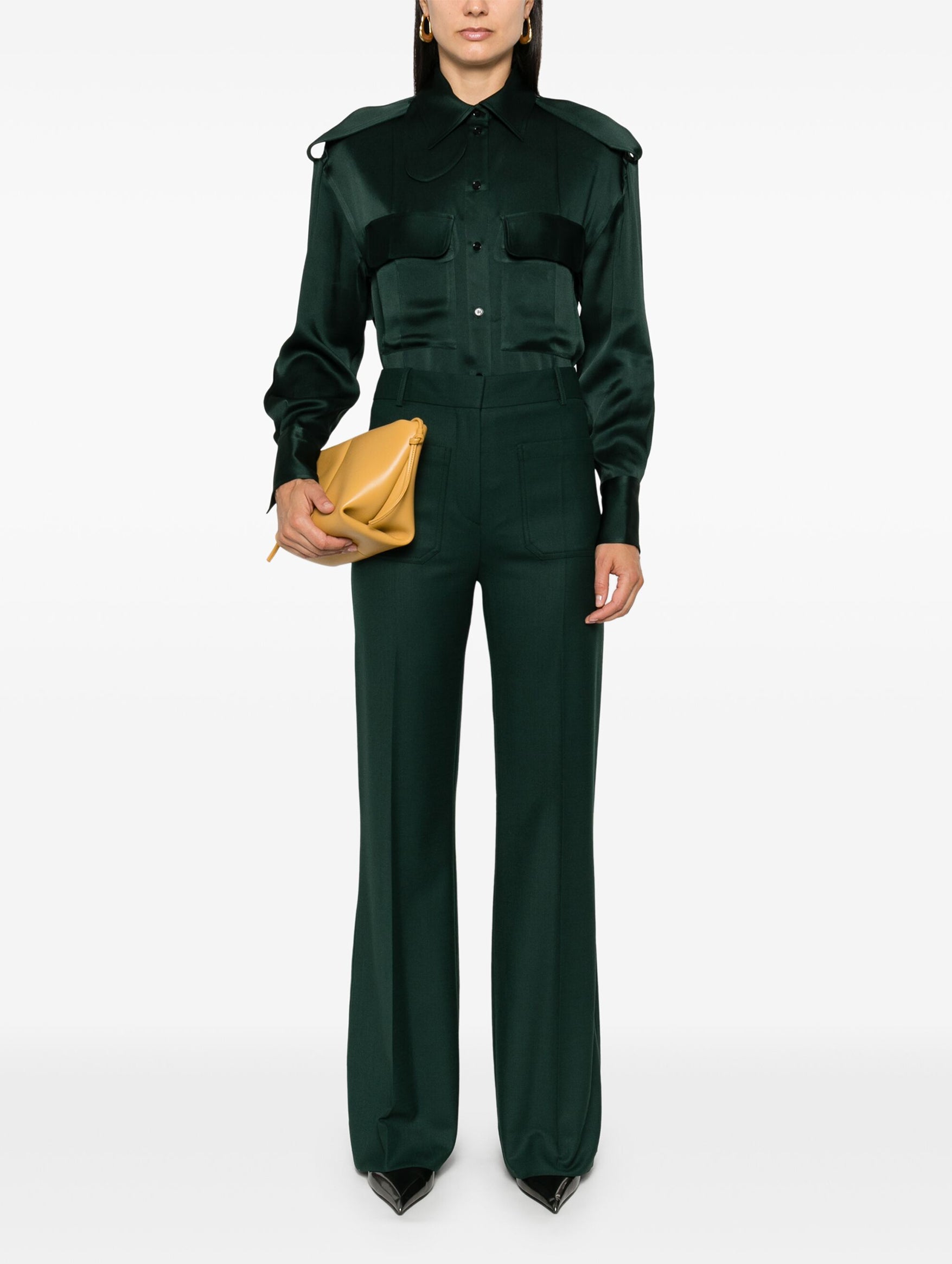 Satin Utility Blouse in Seaweed