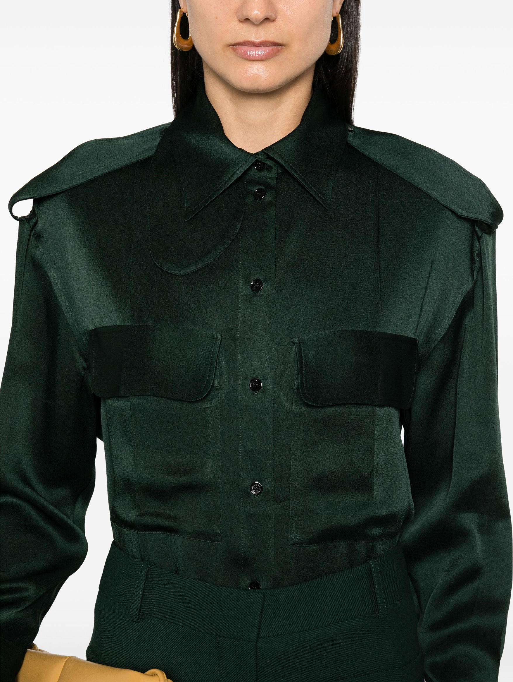 Satin Utility Blouse in Seaweed