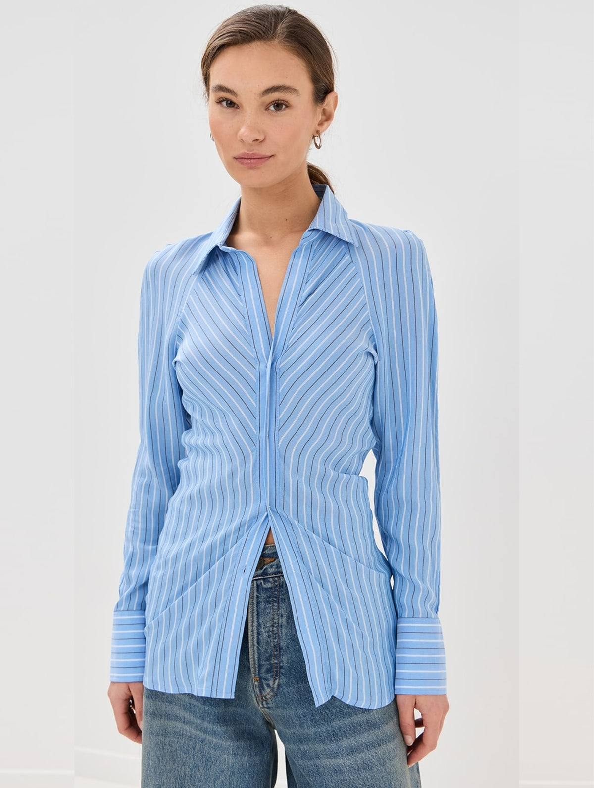 Gathered Side Blouse in Ocean Stripe