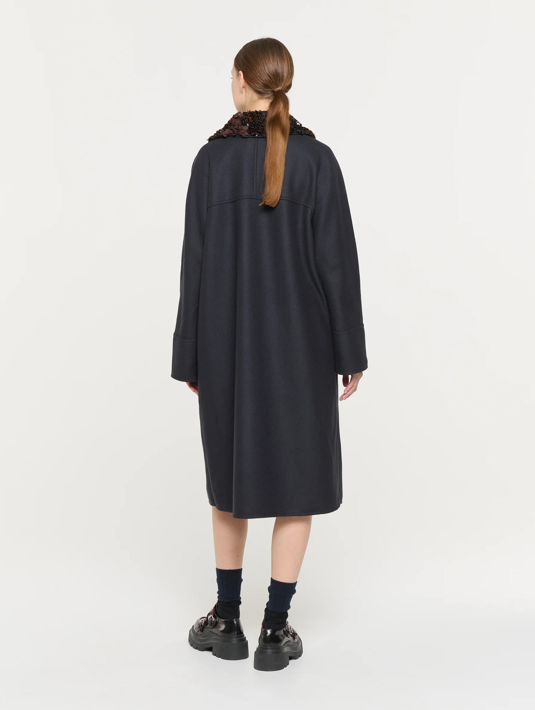 Double Breasted Wool Coat in Blue Black