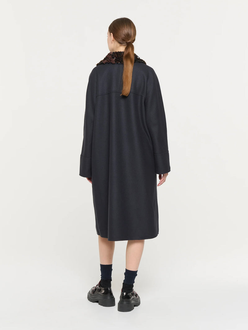 Double Breasted Wool Coat in Blue Black