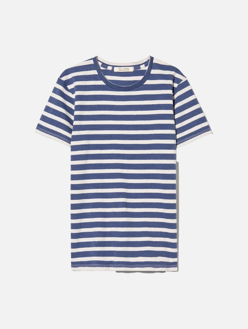 Brady Tee in French Blue and Off White Stripe