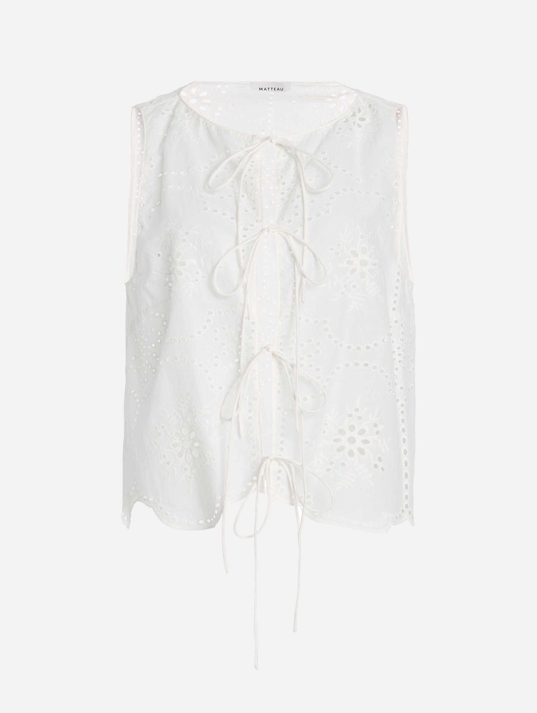 Broderie Tie Blouse in White