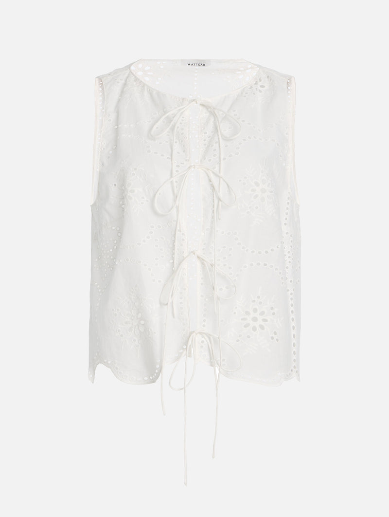 Broderie Tie Blouse in White