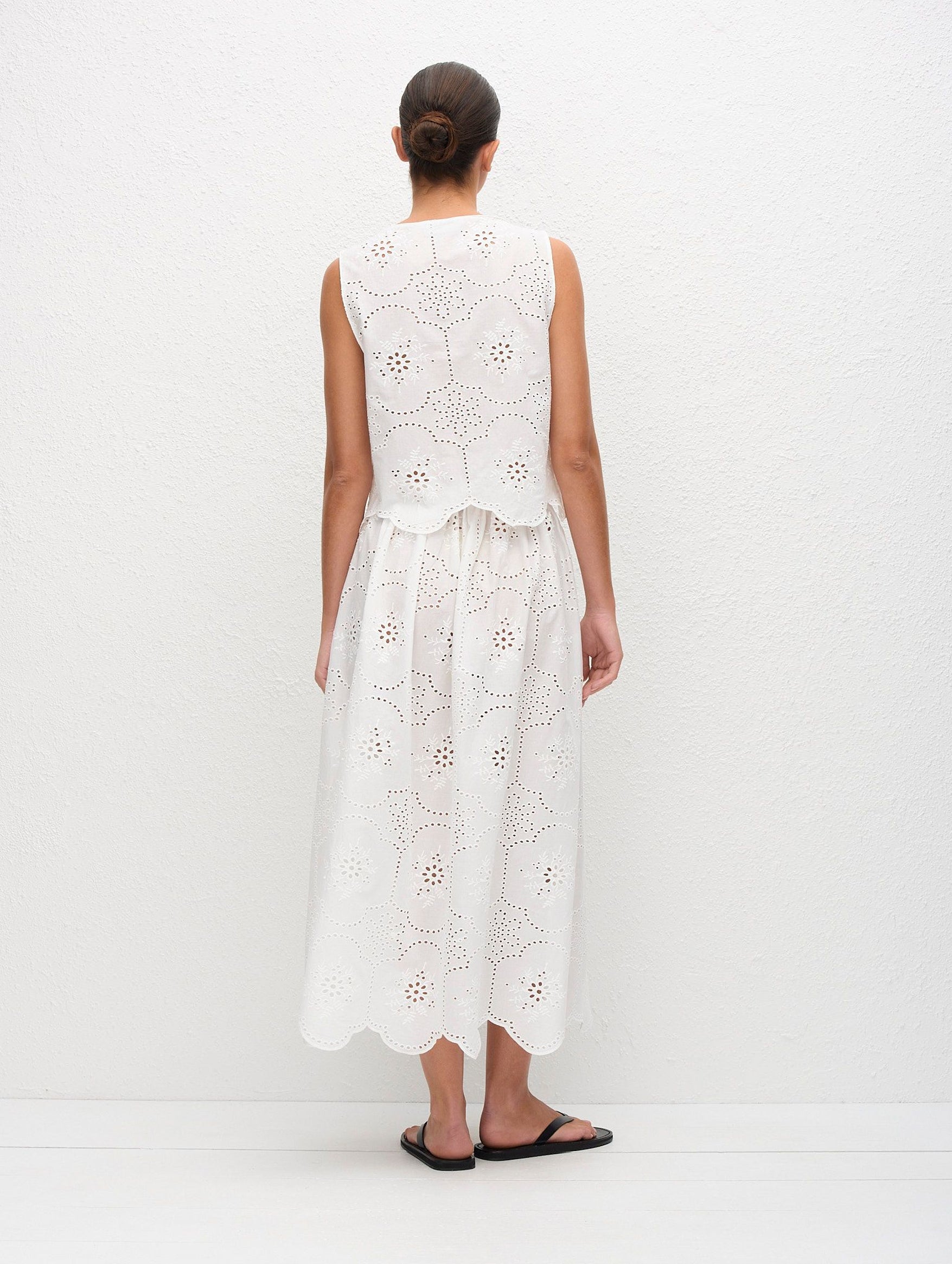 Broderie Tie Blouse in White