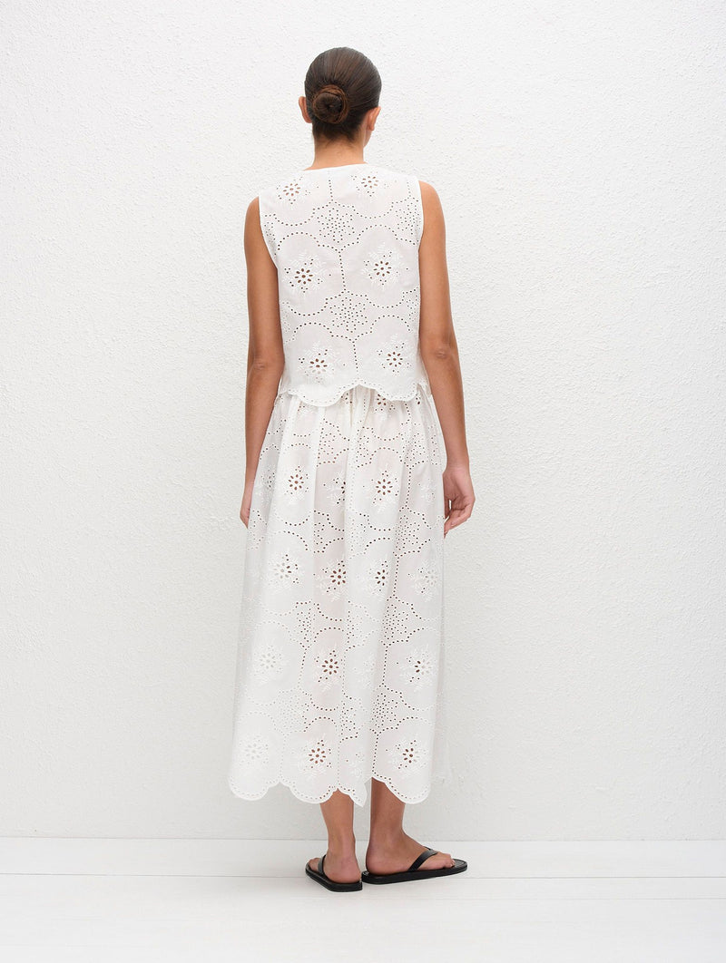 Broderie Tie Blouse in White