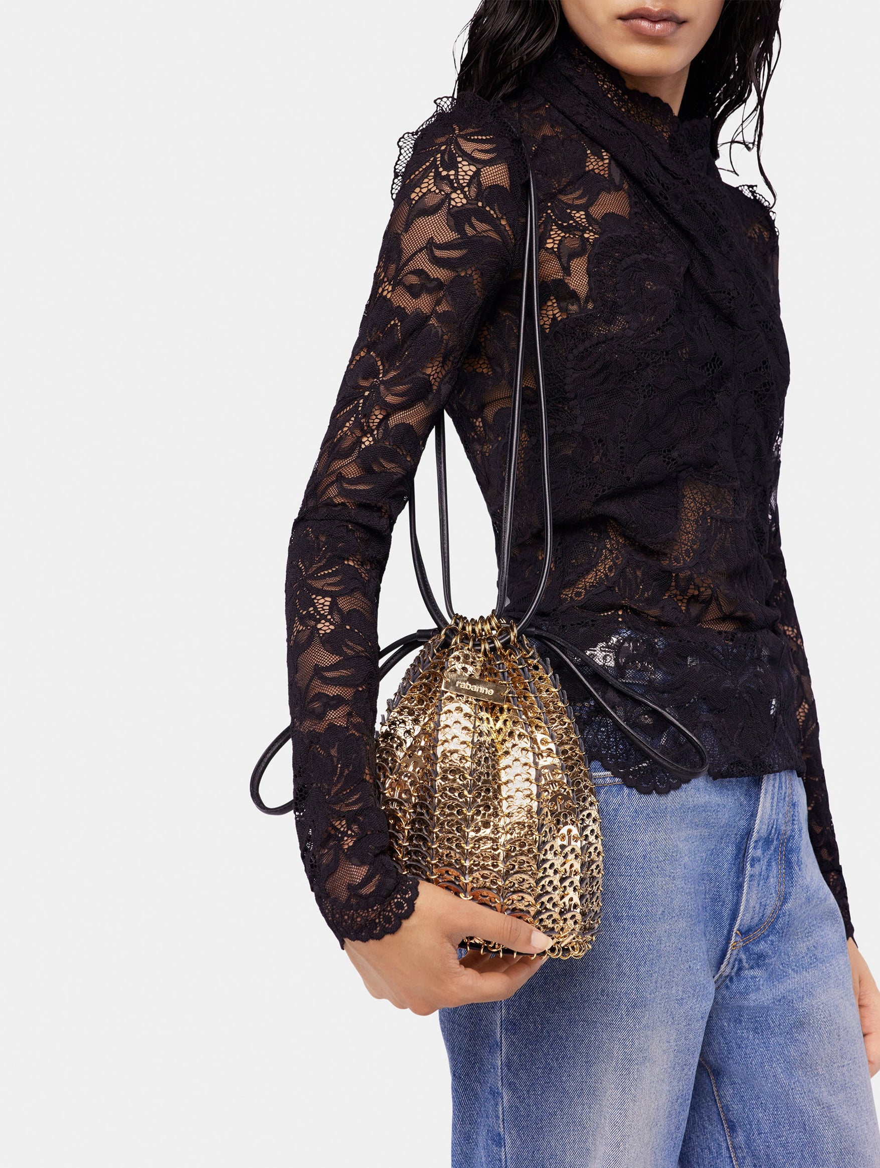 Reversible Bucket Flip Leather Bag in Black and Gold