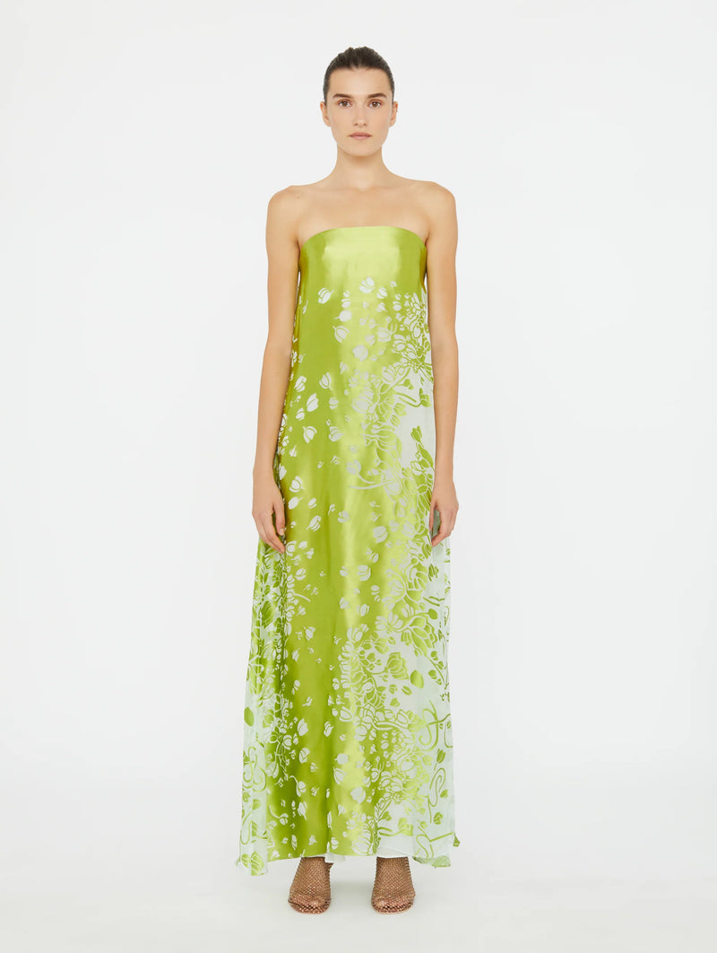 Burnout Strapless Dress in Green