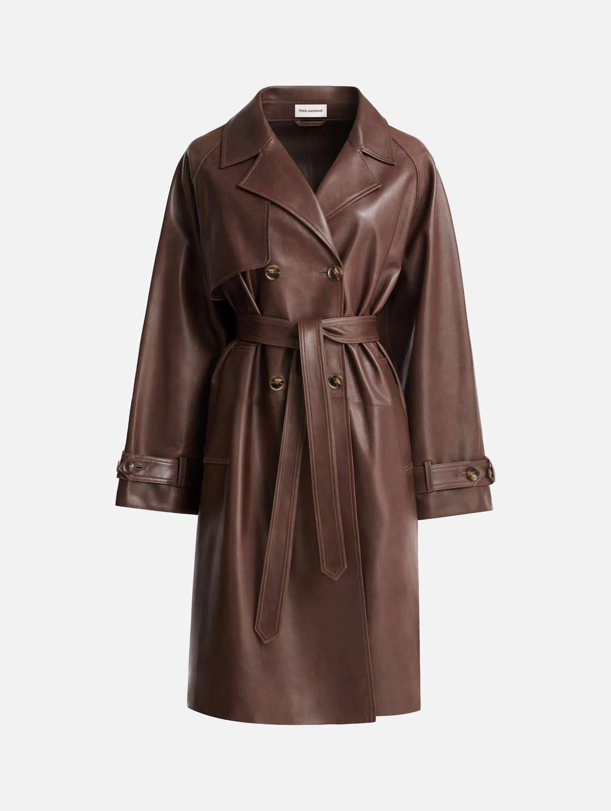 Butter Leather Trench in Cocoa