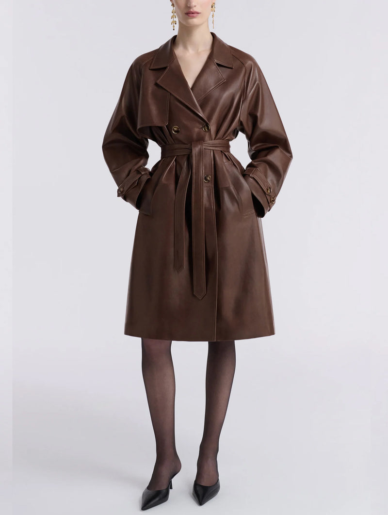 Butter Leather Trench in Cocoa