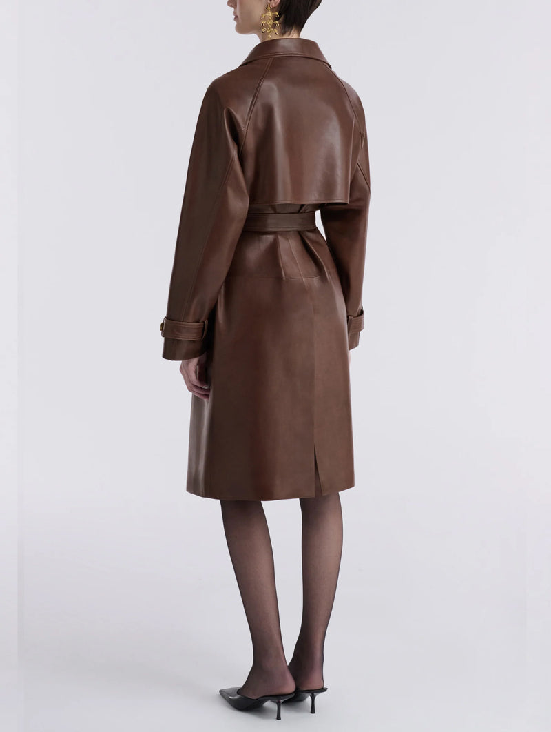 Butter Leather Trench in Cocoa