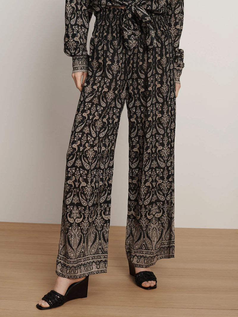 Callaway Smocked Wide-Leg Pant in Black Multi