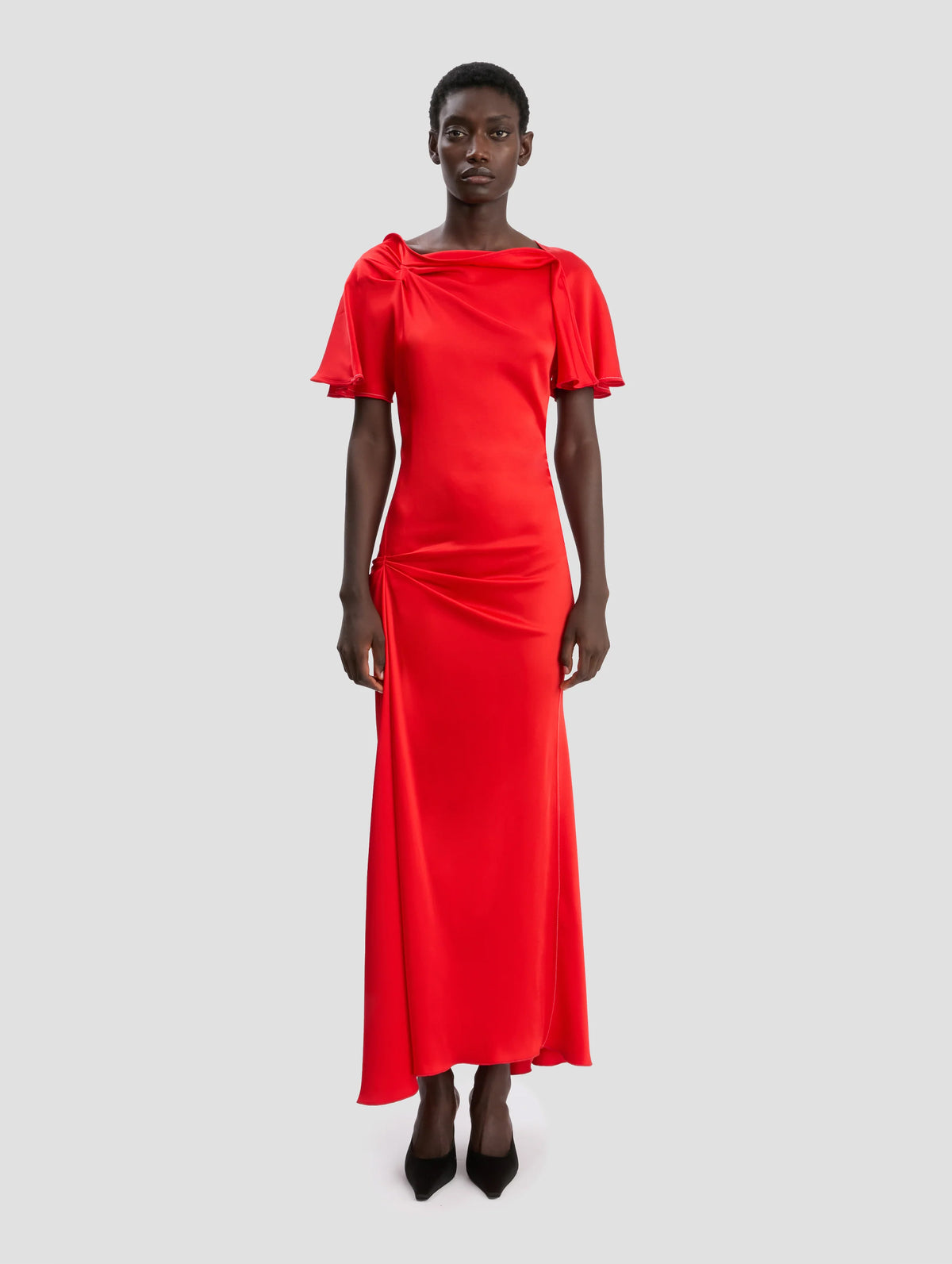 Draped Cap Sleeve Dress in Cayenne