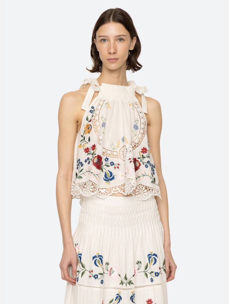 Celia Embroidery Halter Top in Cream
