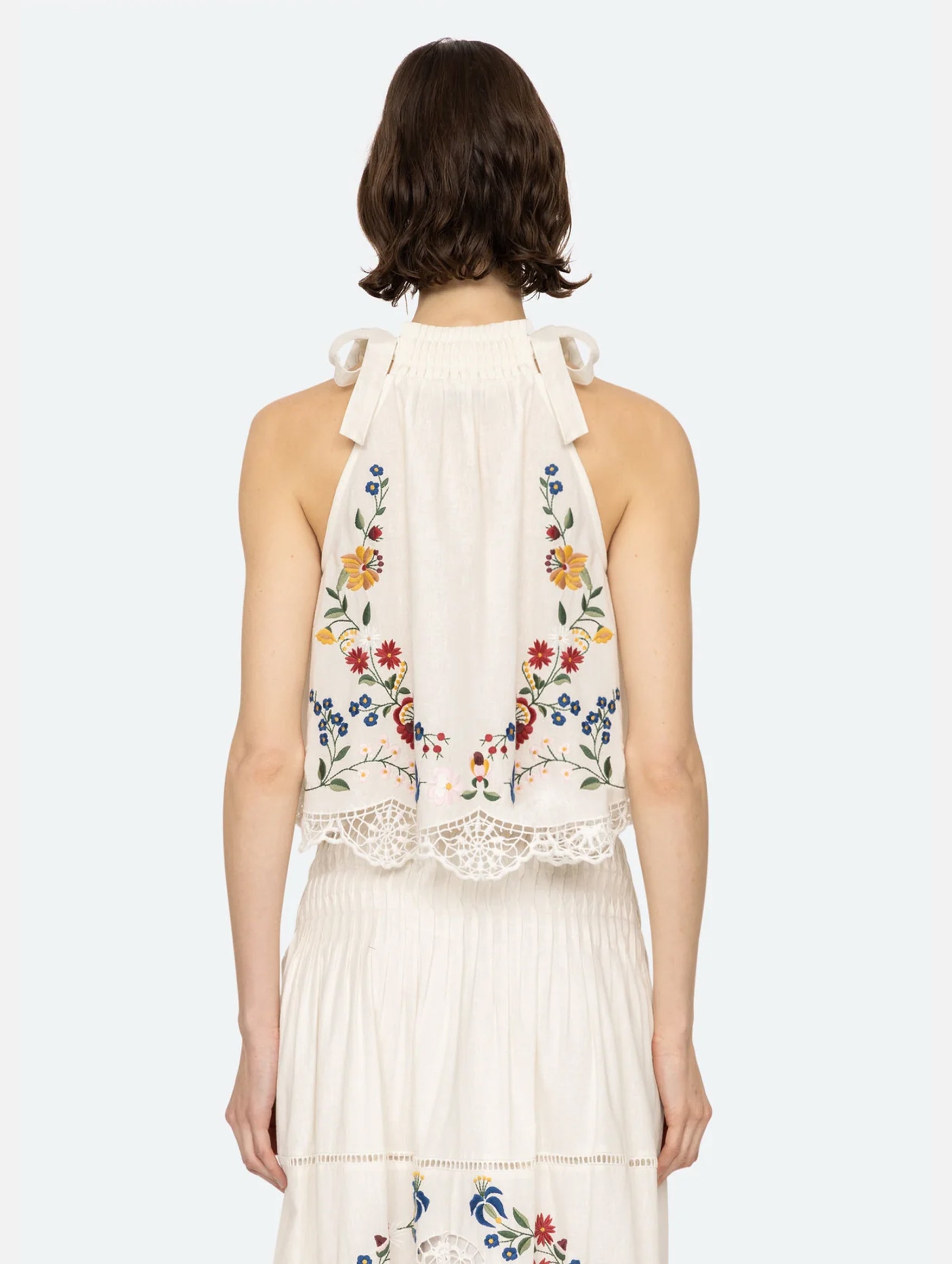 Celia Embroidery Halter Top in Cream