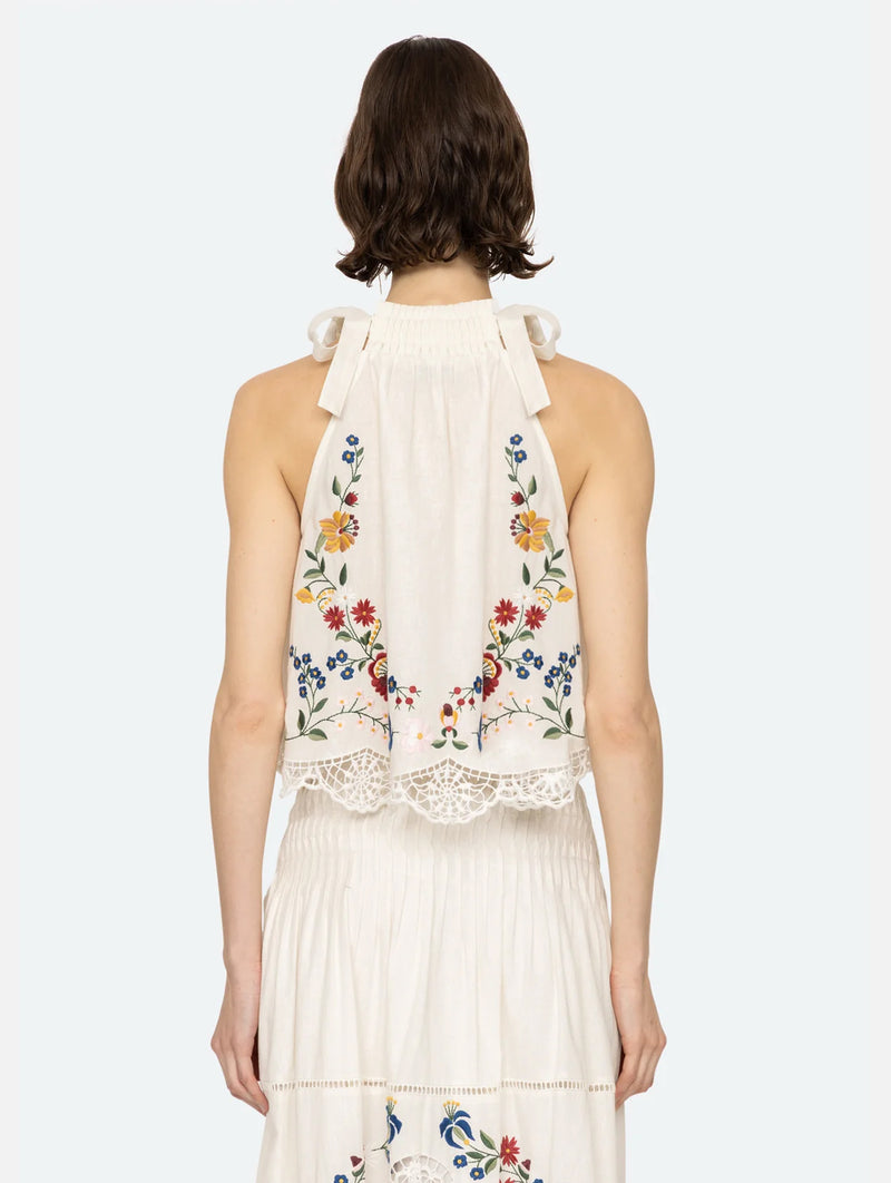 Celia Embroidery Halter Top in Cream