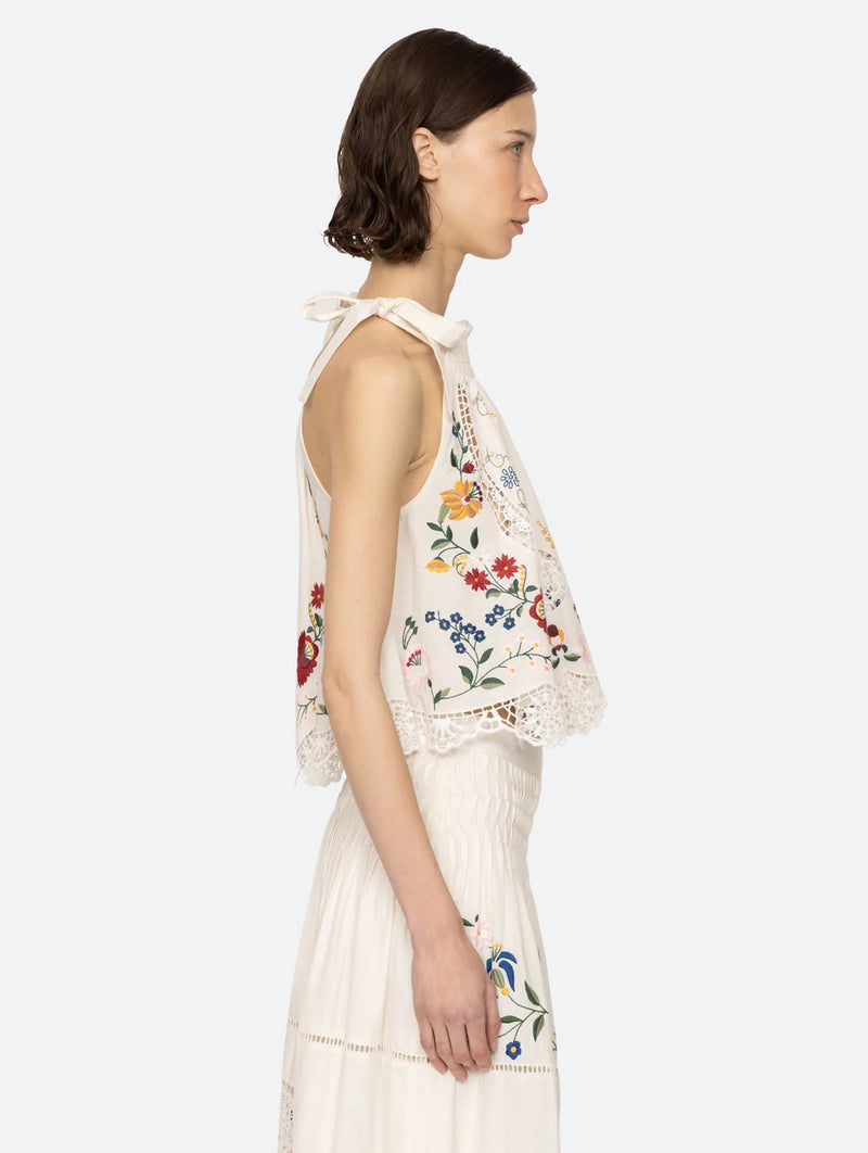 Celia Embroidery Halter Top in Cream