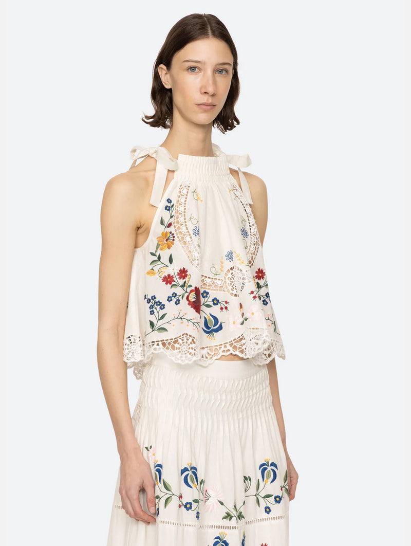 Celia Embroidery Halter Top in Cream