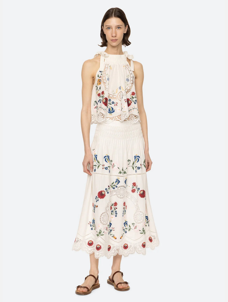 Celia Embroidery Halter Top in Cream