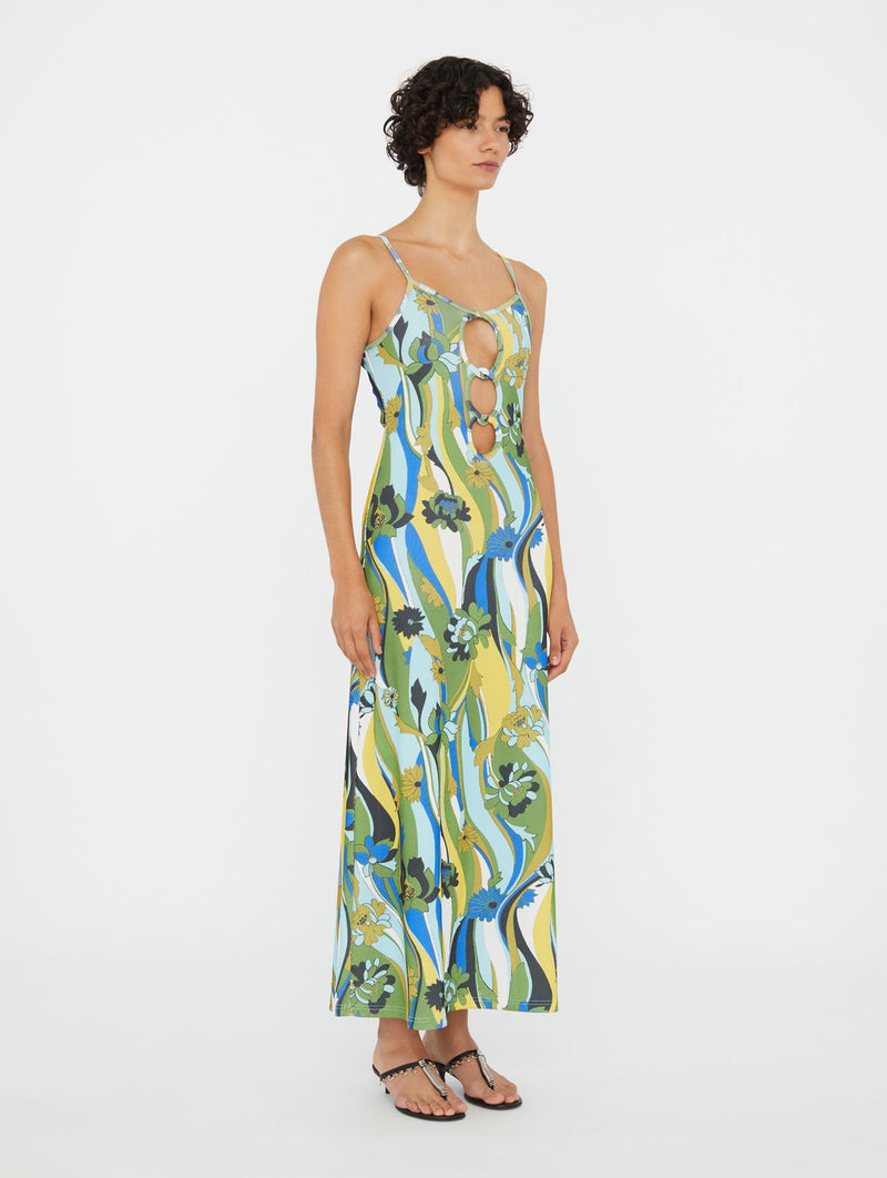 Acidic Floral Linked Chain Rib Dress in Acidic Floral