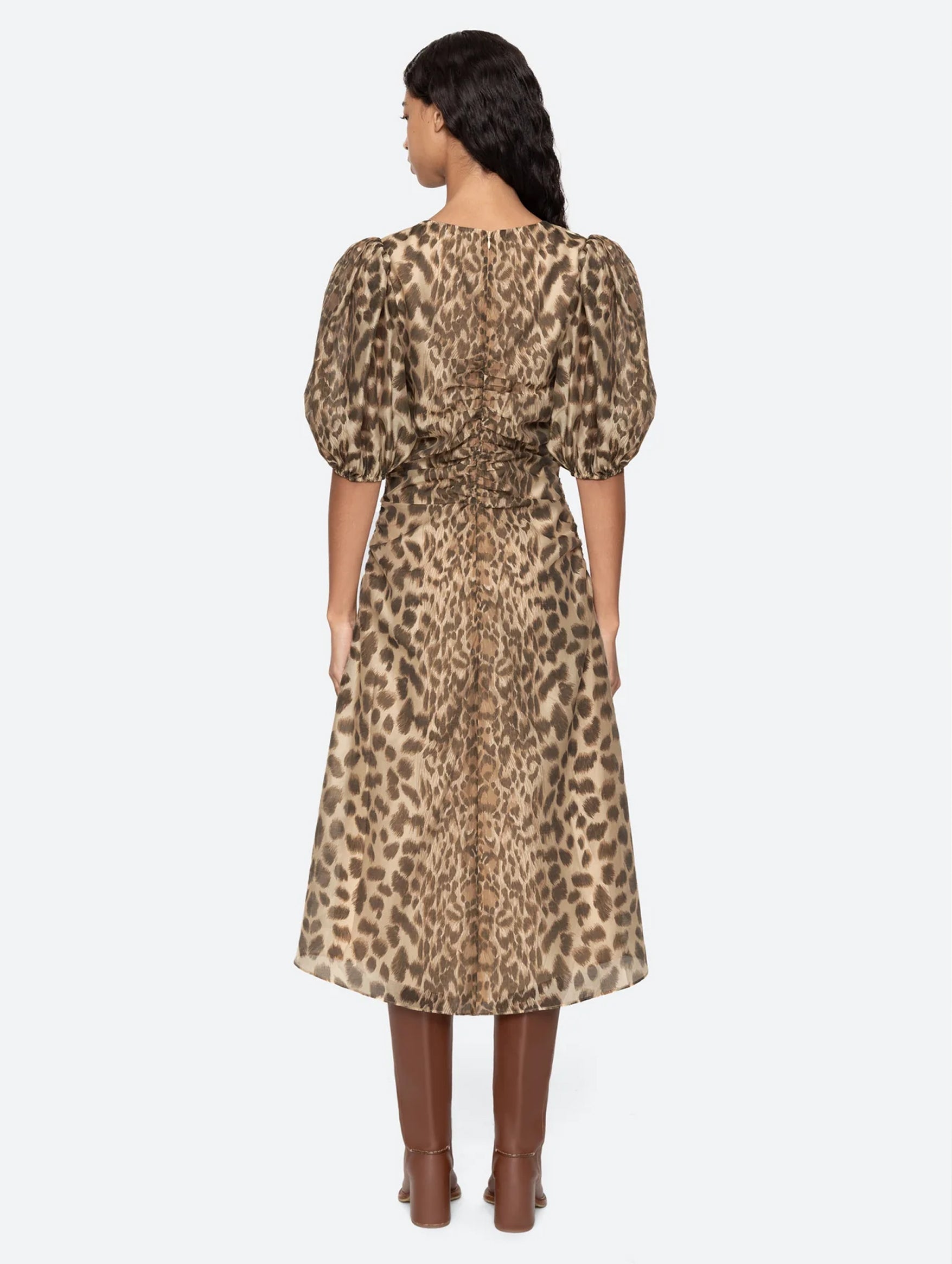 Claude Puff Sleeve Midi Dress in Cream