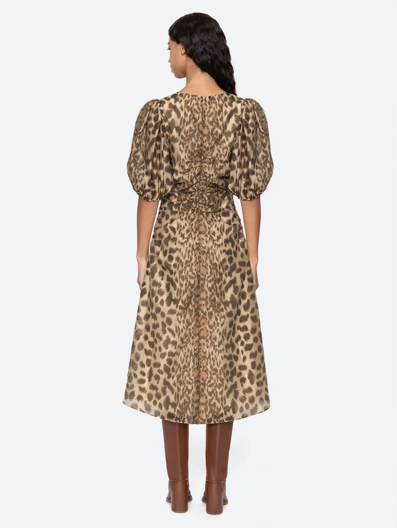 Claude Puff Sleeve Midi Dress in Cream