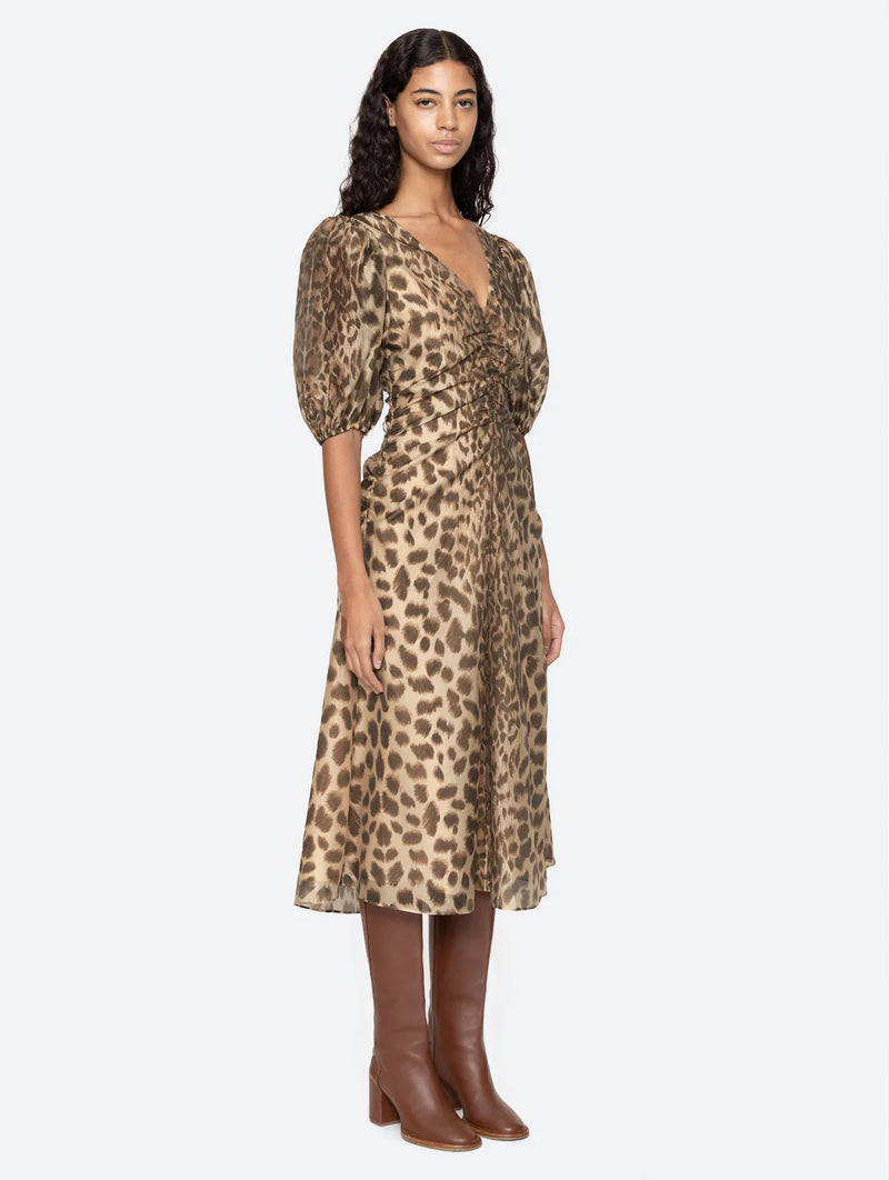 Claude Puff Sleeve Midi Dress in Cream