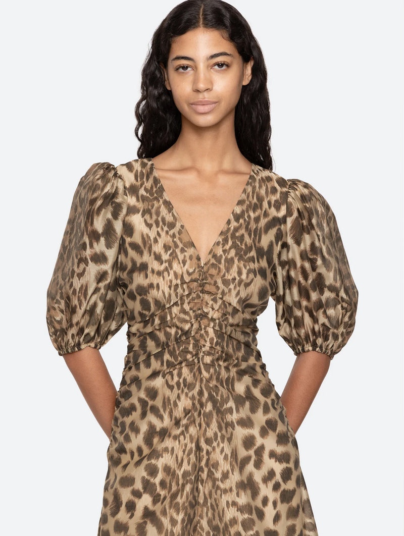 Claude Puff Sleeve Midi Dress in Cream