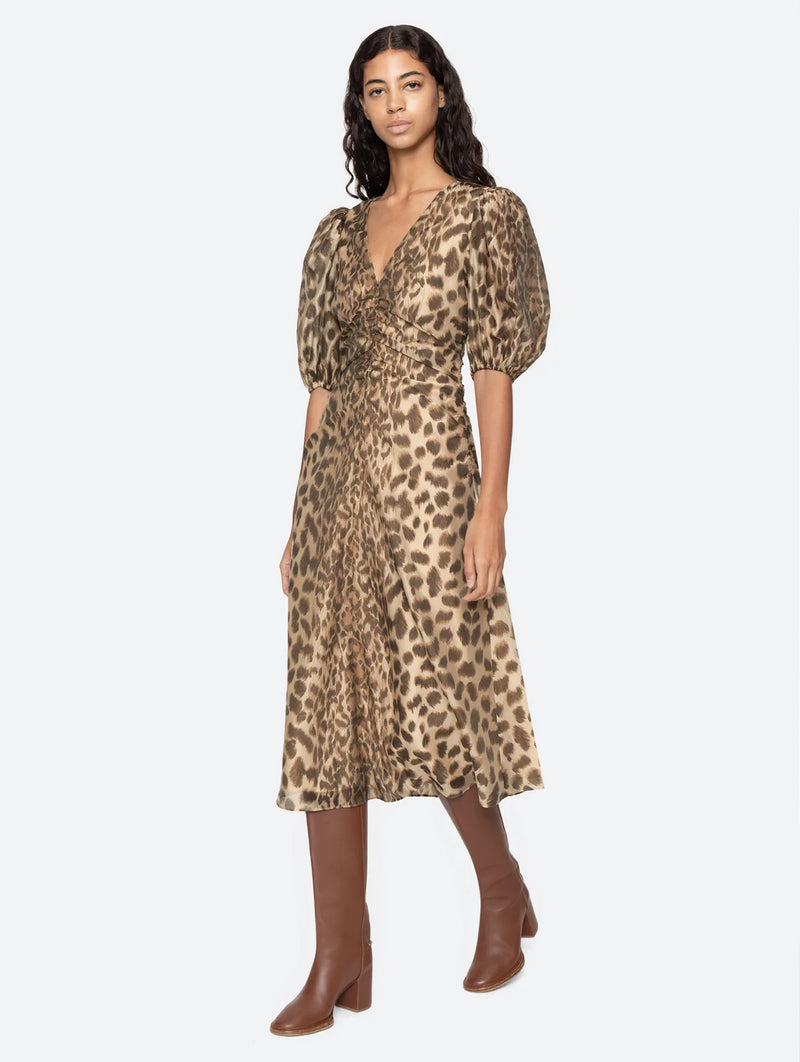 Claude Puff Sleeve Midi Dress in Cream