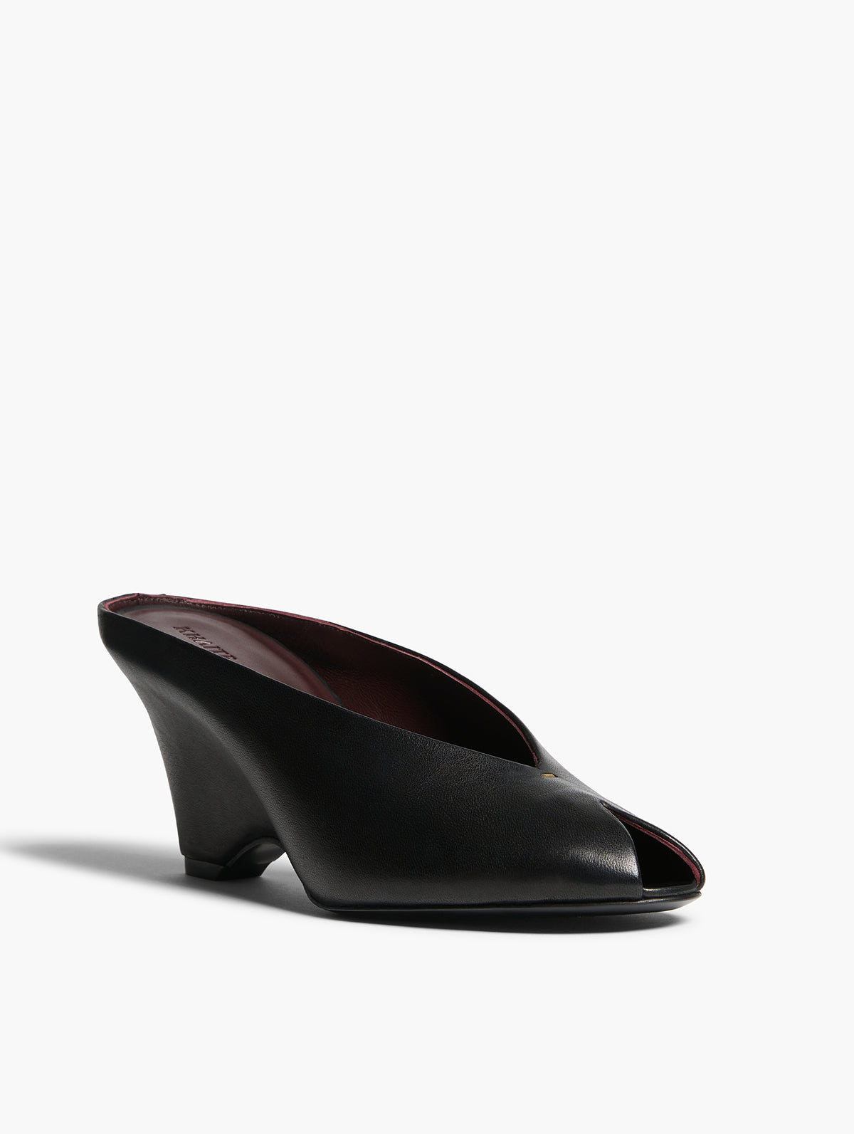 Cloak Peep Toe Leather Mule in Black