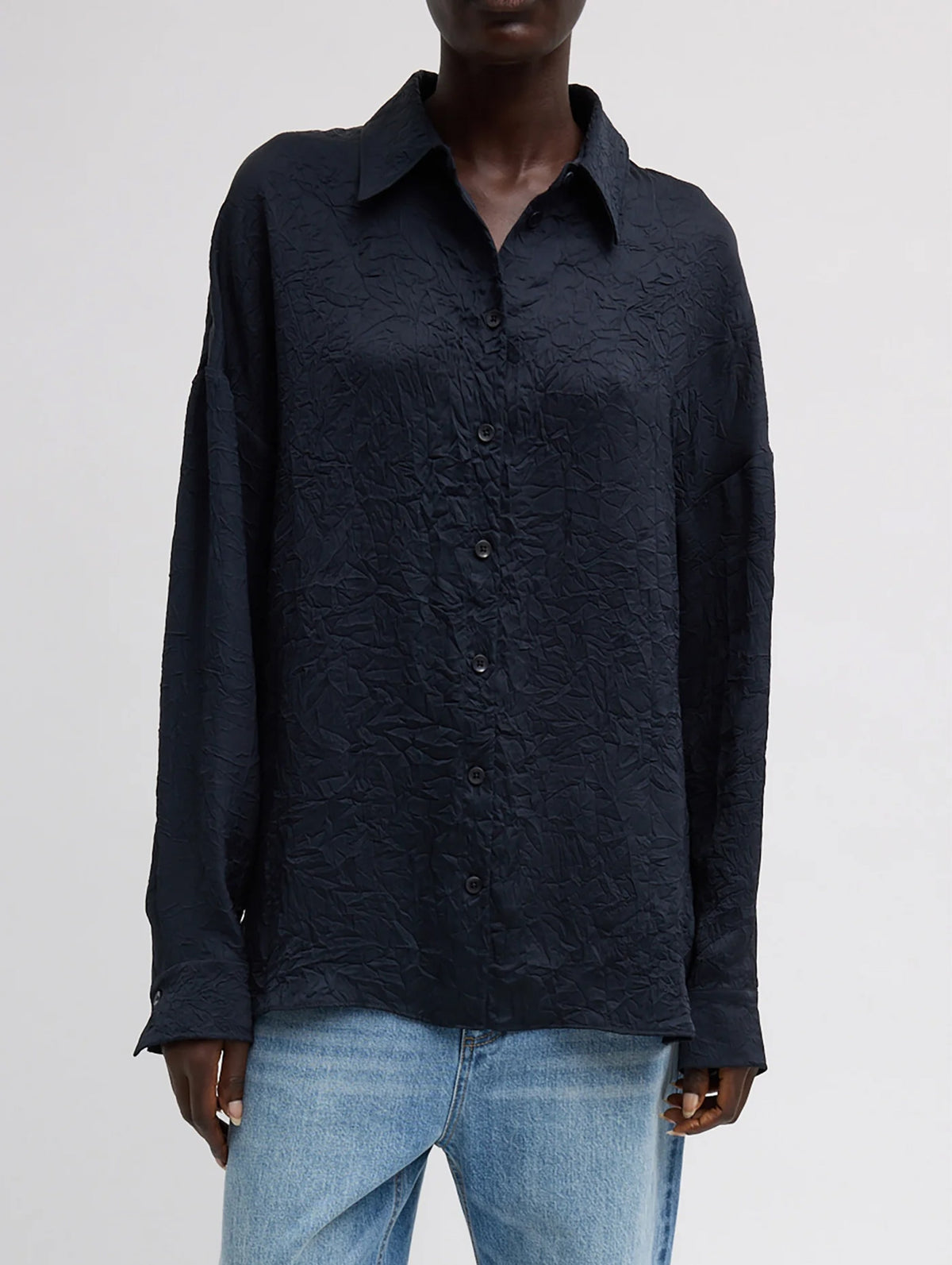 Crinkle Shirting Oversized Shirt in Midnight Navy