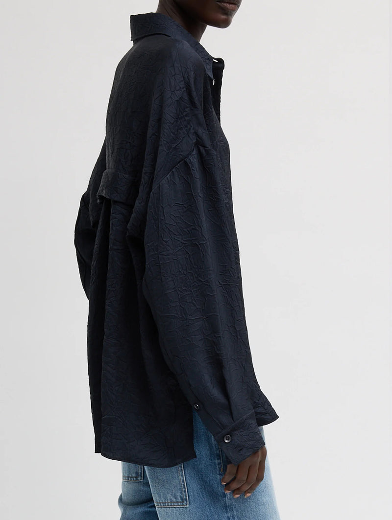 Crinkle Shirting Oversized Shirt in Midnight Navy