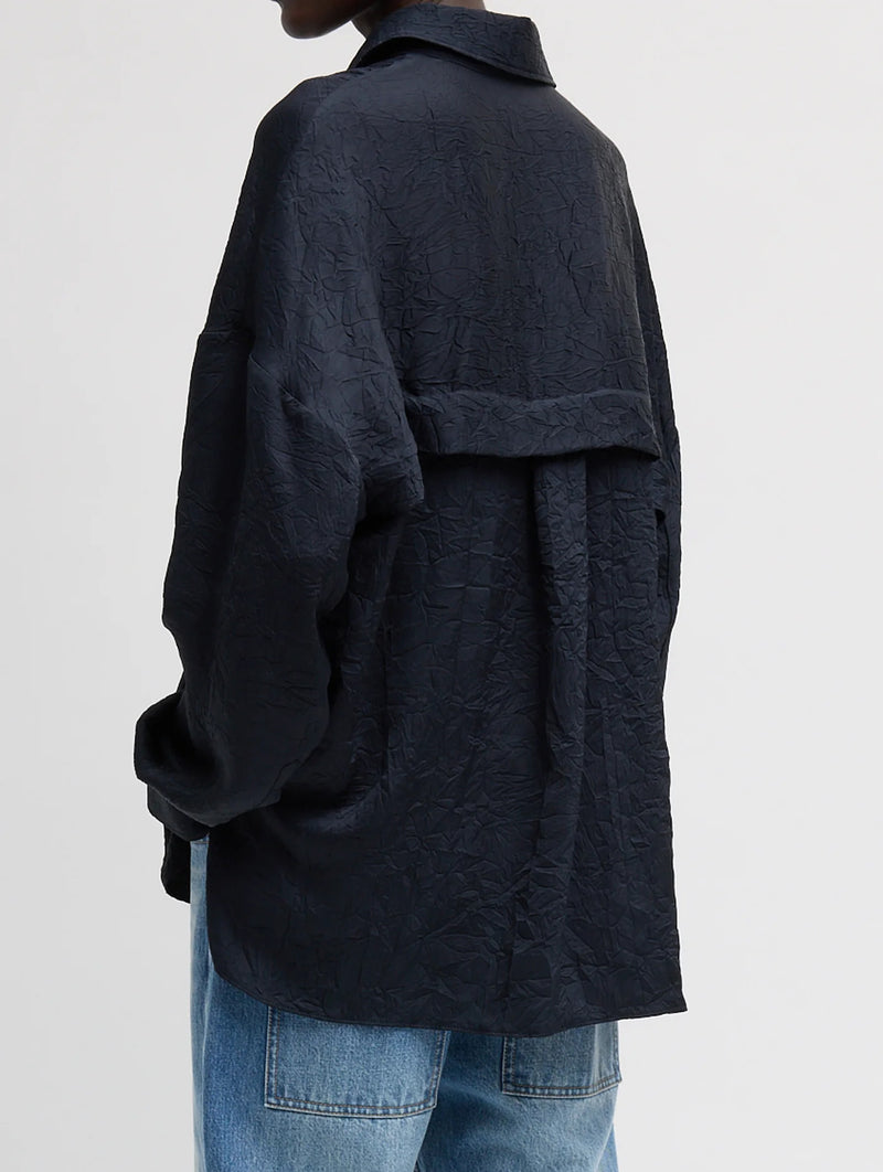 Crinkle Shirting Oversized Shirt in Midnight Navy