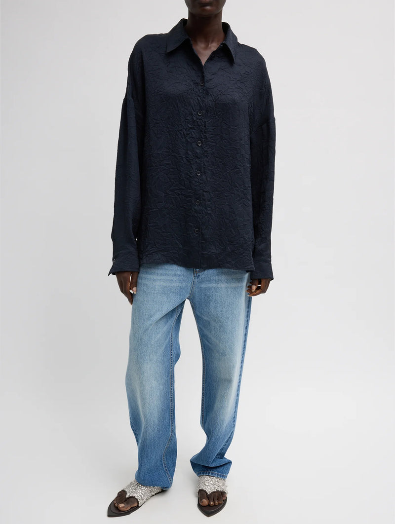 Crinkle Shirting Oversized Shirt in Midnight Navy