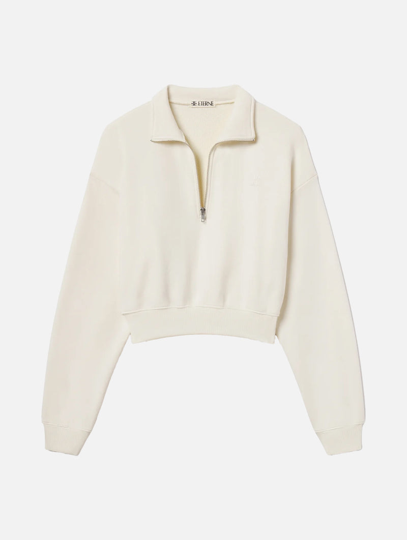 Cropped Half-Zip Sweatshirt in Cream