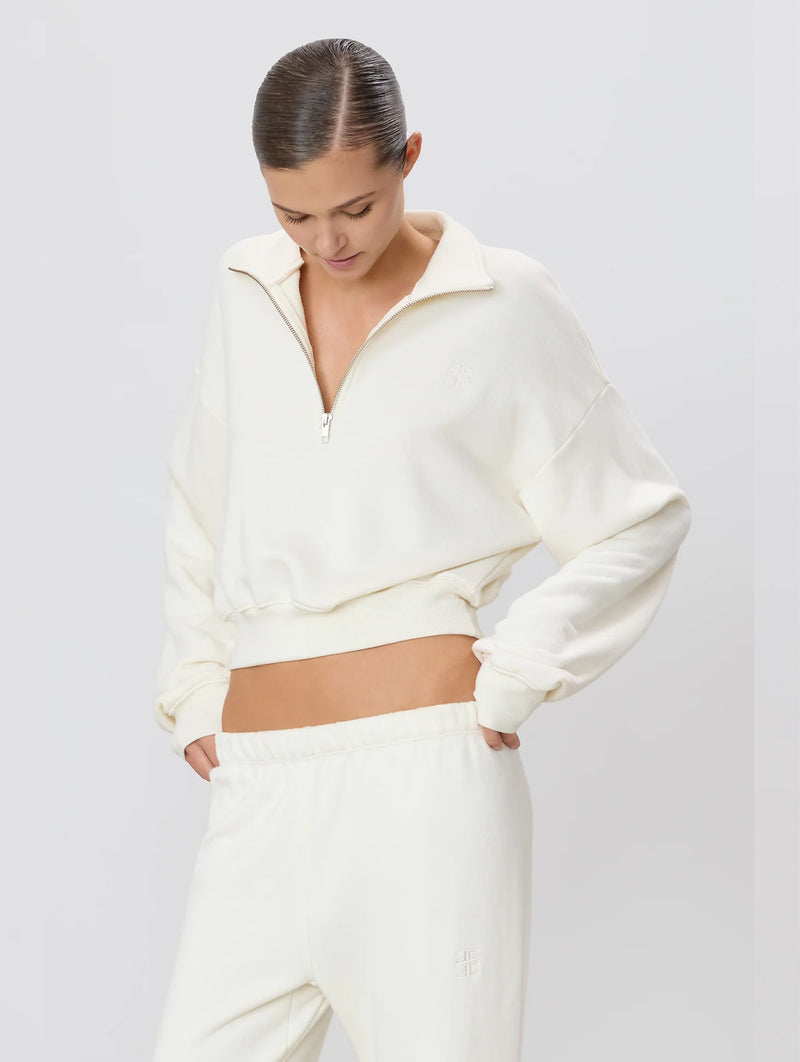 Cropped Half-Zip Sweatshirt in Cream