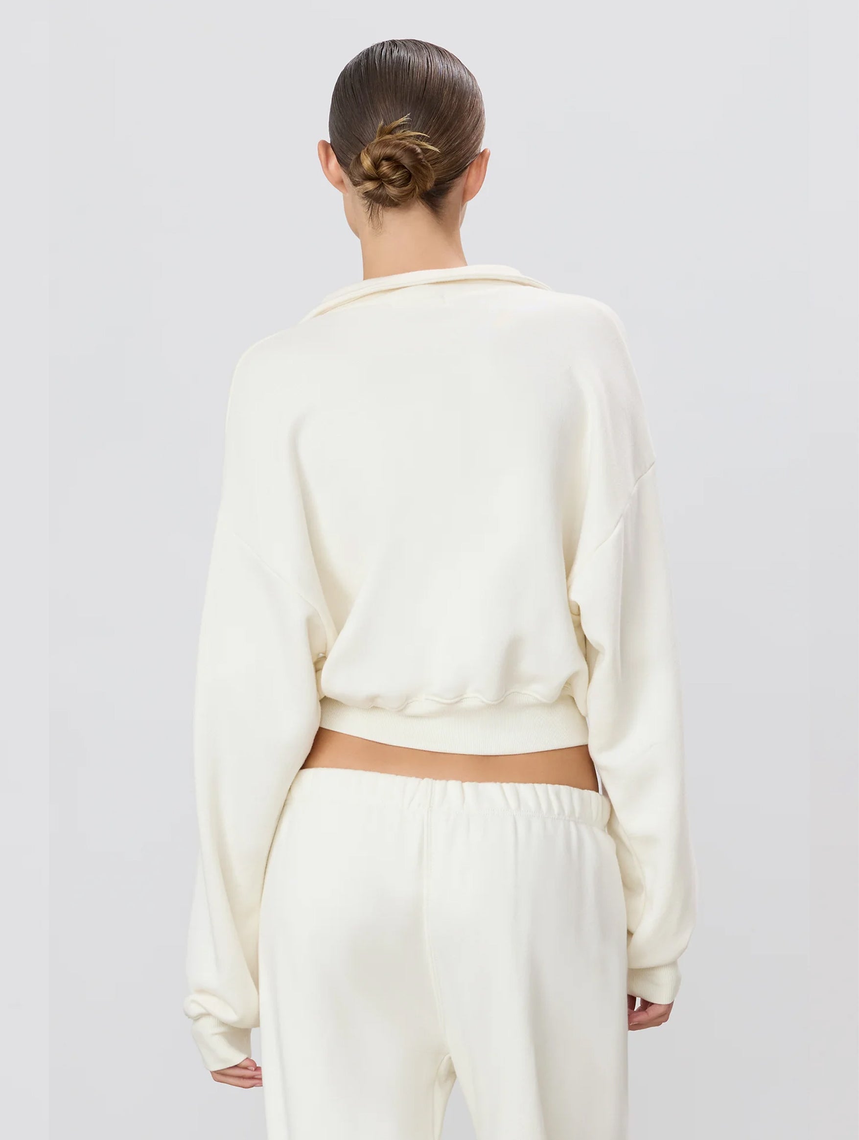 Cropped Half-Zip Sweatshirt in Cream